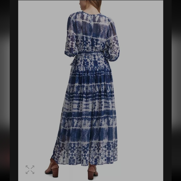 Calvin Klein Tie Dyed Wrap Maxi Dress Blue White Wedding Evening Womens Size 8 - Picture 3 of 16